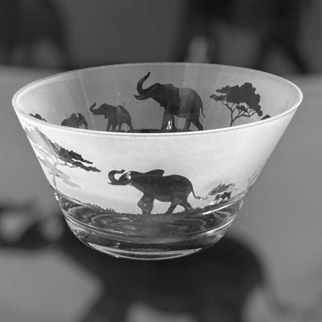 Elephant Crystal Bowl - Clear Crystal Glass 13.5cm Bowl With Elephant Frieze Design - image 1