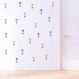 Pastel Tulip Fabric Wall Stickers, Removable Flower Decor - 45 Count - thumbnail 2