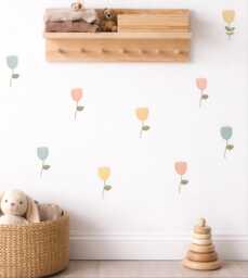 Pastel Tulip Fabric Wall Stickers, Removable Flower Decor - 45 Count