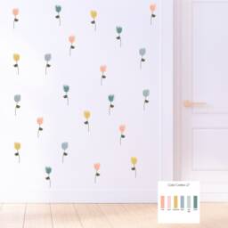 Pastel Tulip Fabric Wall Stickers, Removable Flower Decor - 45 Count - thumbnail 3