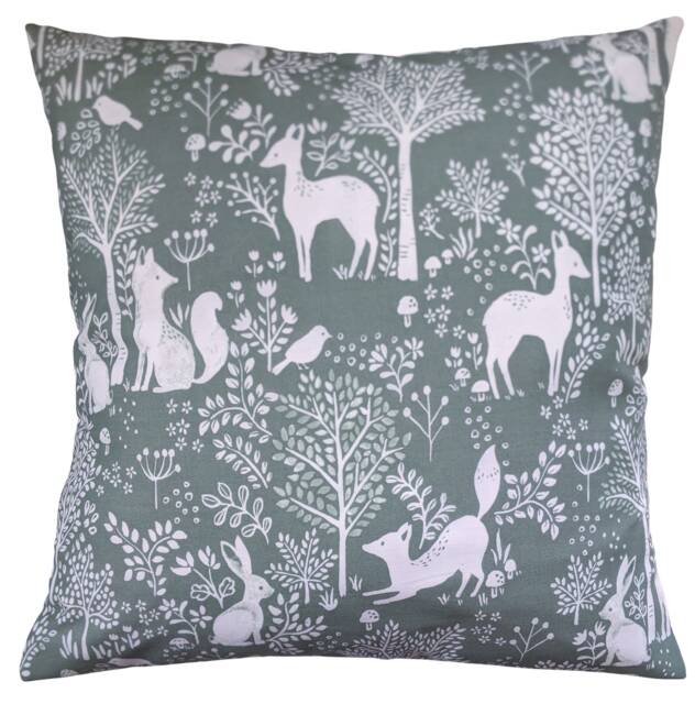 Cushion Cover in Green Woodland Animals Print 16 - image 1