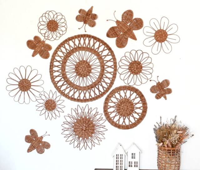 Wicker Flower & Butterfly Nursery Decor Boho Wall Hanging Set - image 1