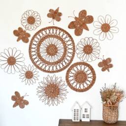 Wicker Flower & Butterfly Nursery Decor Boho Wall Hanging Set - thumbnail 2