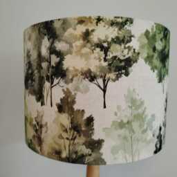 Green Trees Lampshade Abstract Forest Woodland Print Linen Style Fabric Table Floor Or Ceiling Pendant Lamp Shade Various Sizes - thumbnail 2