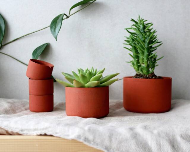 Terracotta Concrete Planters - Minimalist Round Desk Organizer - image 1