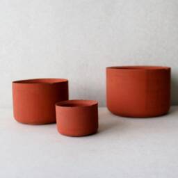 Terracotta Concrete Planters - Minimalist Round Desk Organizer - thumbnail 3