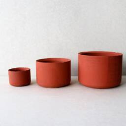 Terracotta Concrete Planters - Minimalist Round Desk Organizer - thumbnail 2