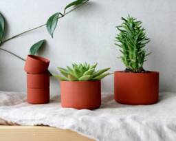 Terracotta Concrete Planters - Minimalist Round Desk Organizer