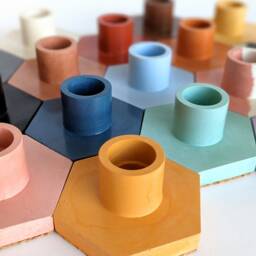 Hex Concrete Candle Holder - 35 Colours Single Tapered Candlestick Geometric Industrial Display Minimalist Home Decor - thumbnail 2