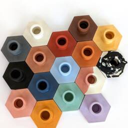 Hex Concrete Candle Holder - 35 Colours Single Tapered Candlestick Geometric Industrial Display Minimalist Home Decor - thumbnail 3