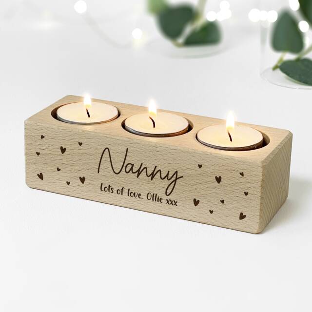 Personalised Beech Wood Tealight Candle Holder - Engraved Gift For Nan - image 1