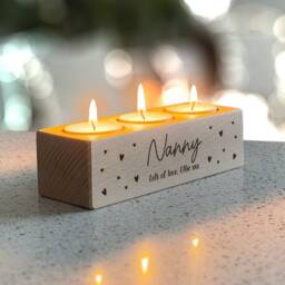 Personalised Beech Wood Tealight Candle Holder - Engraved Gift For Nan - thumbnail 2