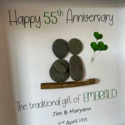 Anniversary Gift, Pebble Art, Personalised Couple 55Th Year Wedding Anniversary, Keepsake, Wall Decor Emerald Gifts - thumbnail 2