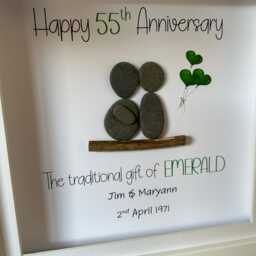 Anniversary Gift, Pebble Art, Personalised Couple 55Th Year Wedding Anniversary, Keepsake, Wall Decor Emerald Gifts - thumbnail 3