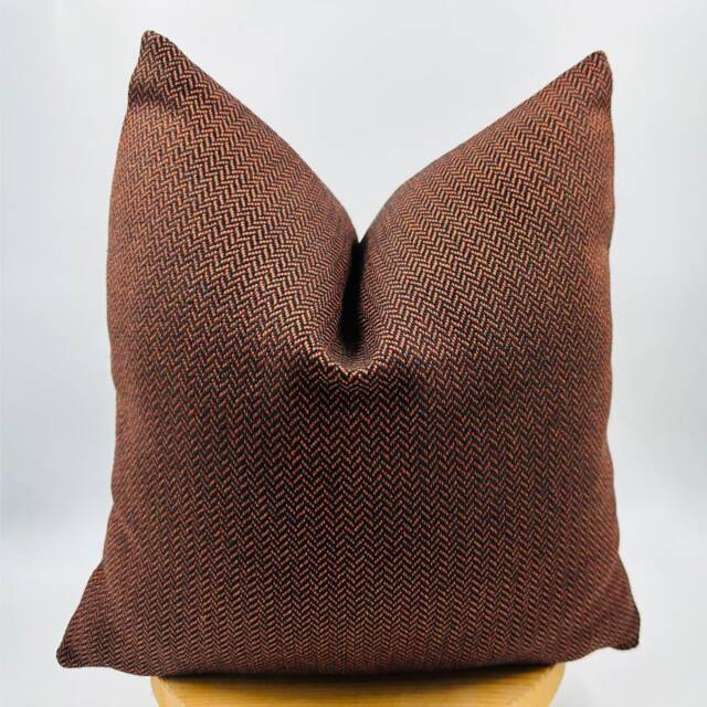 Woven Herringbone Pillow Cover, Black & Copper Chenille Euro Sham - image 1