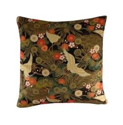 Crane Cushion, Black Chinoiserie Pillow Cover With Metallic Gold Highlights, Japanese Oriental Decor - thumbnail 1