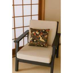 Crane Cushion, Black Chinoiserie Pillow Cover With Metallic Gold Highlights, Japanese Oriental Decor - thumbnail 3