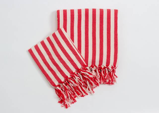 Red Picnic Table Throw, Stripe Blanket, Linen Peshtemal Set, Beach Towel, Turkish Boho Blanket Gift For Mom - image 1