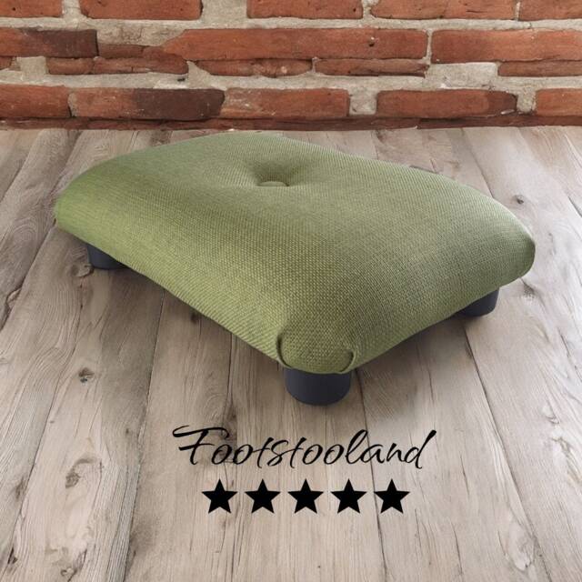 Lime Green Foot Stool Handmade Upholstered Ottoman Footrest With Button. L - image 1