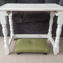 Lime Green Foot Stool Handmade Upholstered Ottoman Footrest With Button. L - thumbnail 2