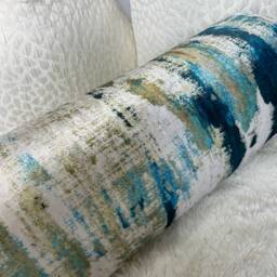 "Wish Lagoon Teal Cushion, Abstract Pillow For Sofa -Bed/Velvet Touch Luxury Designer Fabric, Bolster Cushion 16"" X 6" - thumbnail 4