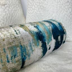 "Wish Lagoon Teal Cushion, Abstract Pillow For Sofa -Bed/Velvet Touch Luxury Designer Fabric, Bolster Cushion 16"" X 6" - thumbnail 3