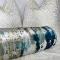 "Wish Lagoon Teal Cushion, Abstract Pillow For Sofa -Bed/Velvet Touch Luxury Designer Fabric, Bolster Cushion 16"" X 6" - thumbnail 2
