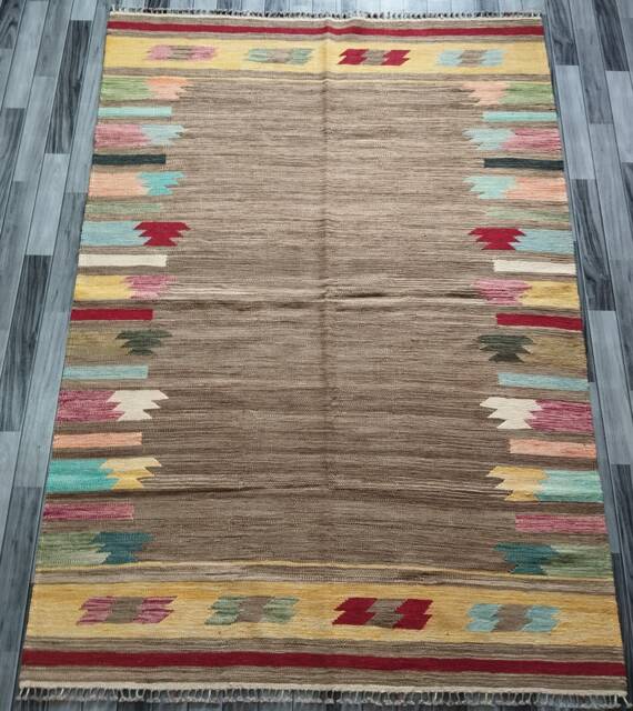 Scandinavian Rug, Handmade Artisan Afghan Swedish Nordic Flatweave Modern Abstract Art Natural Wool Kilim Rug 248x175 cm - image 1