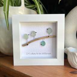It's Okay To Be Different Personalised Sea Glass Birds & Driftwood Art. Coastal Gift, Gift For Them, Quirky Bird Beach - thumbnail 2