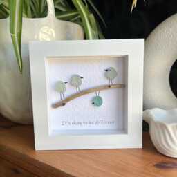 It's Okay To Be Different Personalised Sea Glass Birds & Driftwood Art. Coastal Gift, Gift For Them, Quirky Bird Beach - thumbnail 3