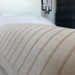 striped Bolster Pillow Cover, Neutral Woven Cotton Lumbar Cushion - thumbnail 3