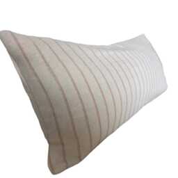 striped Bolster Pillow Cover, Neutral Woven Cotton Lumbar Cushion - thumbnail 4
