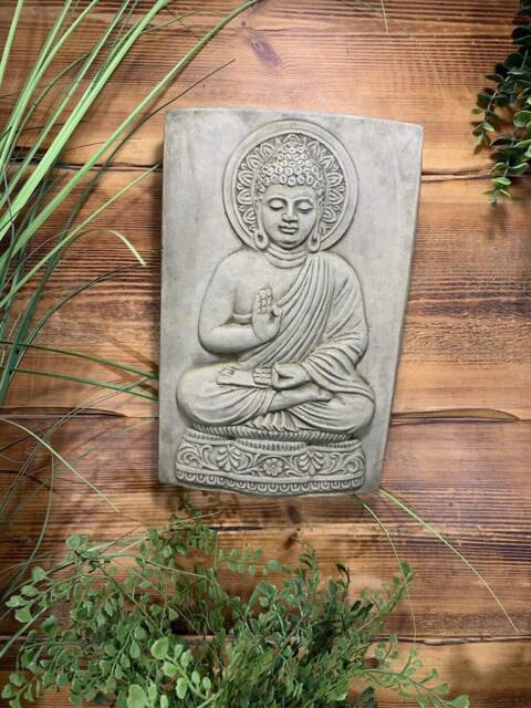 stone Garden Buddha Oriental Wall Plaque Hanging Gift Ornament - image 1