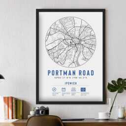 Ipswich Town Portman Road Minimalist Map Prints & Frames - Tractor Boys F.c. Memorabilia Gift Decor Dad Granddad Uncle Brother Football - thumbnail 3