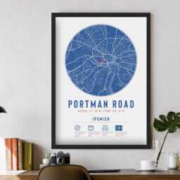 Ipswich Town Portman Road Minimalist Map Prints & Frames - Tractor Boys F.c. Memorabilia Gift Decor Dad Granddad Uncle Brother Football - thumbnail 2
