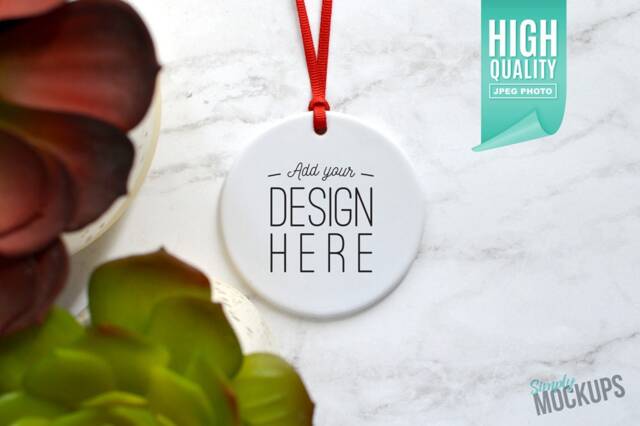 Round Porcelain Christmas Ornament, Mockup - Add Your Own Image Template - High Quality Digital Download - image 1