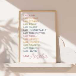 2 Positive Affirmations Prints For Kids, Girls Bedroom Decor, Wall Art, Love, Mindfulness Feelings Poster, Personalised, Mental Health - thumbnail 3