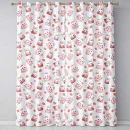Cute Strawberry Bunny Cake Dessert Kawaii Cream Background Seamless Pattern Readymade Eyelet Ring Top Thermal 100% Blackout Curtains - thumbnail 2