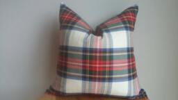 Designe Tartan Check Plaid Pillow Cover Red Green Cream Ivory Lodge Cabin Cushion Throw Euro Sham Lumbar Holiday Christmas