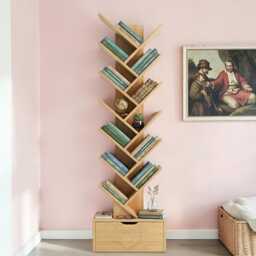 Tree Bookshelf 12 Tier Wooden Tall Floor Standing Bookcase Home D??cor Storage Organization - thumbnail 1