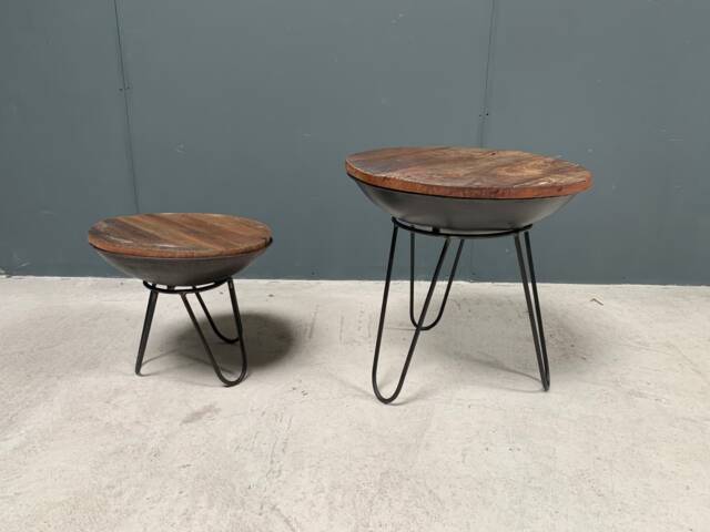 New Boxed Pair Of Indian Tagari Side Tables in A Rustic Finish - image 1