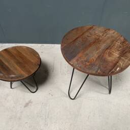 New Boxed Pair Of Indian Tagari Side Tables in A Rustic Finish - thumbnail 2