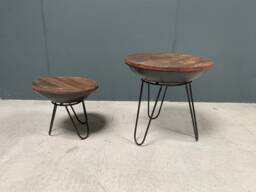 New Boxed Pair Of Indian Tagari Side Tables in A Rustic Finish