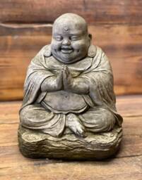 Stone Garden Large Chubby Happy Smiling Praying Buddha Statue Ornament - thumbnail 1