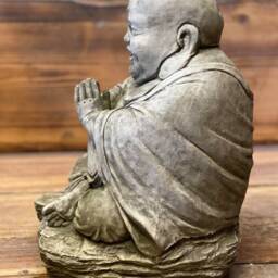 Stone Garden Large Chubby Happy Smiling Praying Buddha Statue Ornament - thumbnail 2