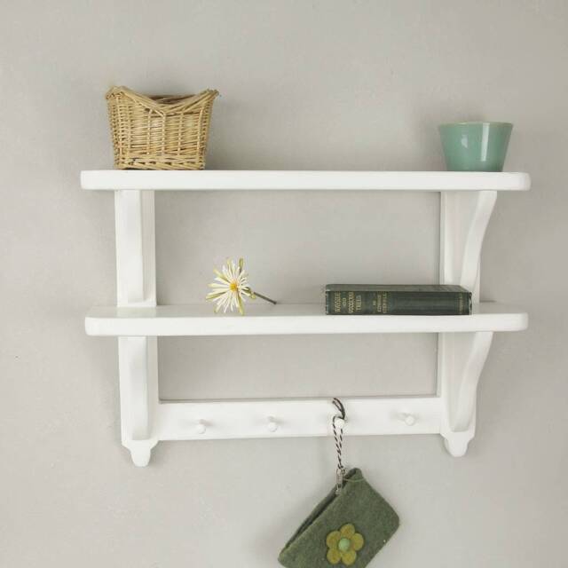 Vintage Cottage, Wall Mounted Kitchen Two - & Three-Tiered Painted Shelf With Wooden Peg Rail - image 1