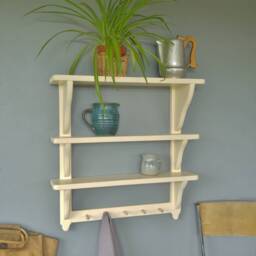 Vintage Cottage, Wall Mounted Kitchen Two - & Three-Tiered Painted Shelf With Wooden Peg Rail - thumbnail 2