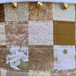 Gold & Beige Quilted Christmas Stocking, Cottton Patchwork, Personalized Free, Large Size, Fully Lined, White Flannel Cuff With Jingle Bells - thumbnail 3