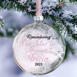 Memorial Bauble Personalised Remembering Our Star in Heaven Glass Bauble, Mum, Dad, Grandad, Nan 8cm Christmas 10 Colours - thumbnail 4