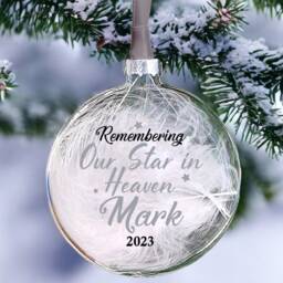 Memorial Bauble Personalised Remembering Our Star in Heaven Glass Bauble, Mum, Dad, Grandad, Nan 8cm Christmas 10 Colours - thumbnail 3